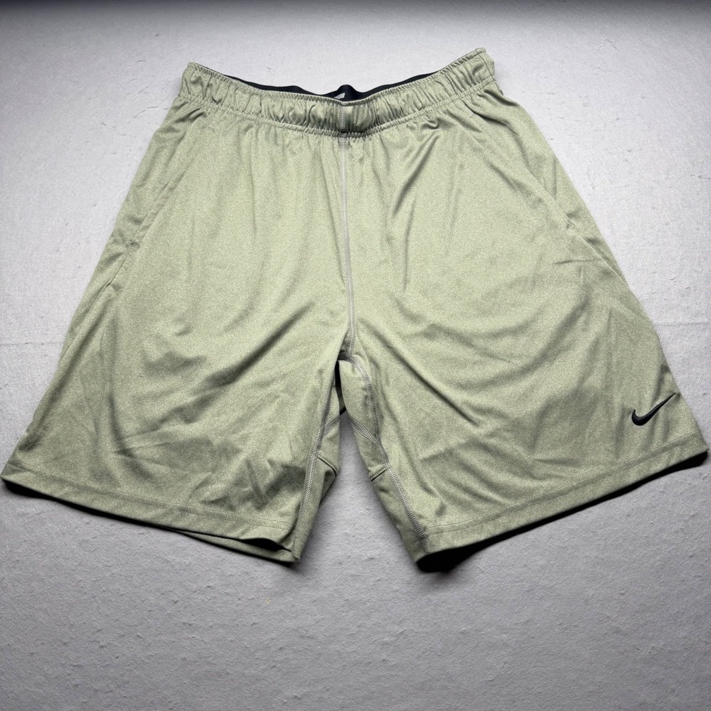 Nike Shorts Mens Large Olive Dri-FIT Athletic Training Gym Active Heathered Logo
